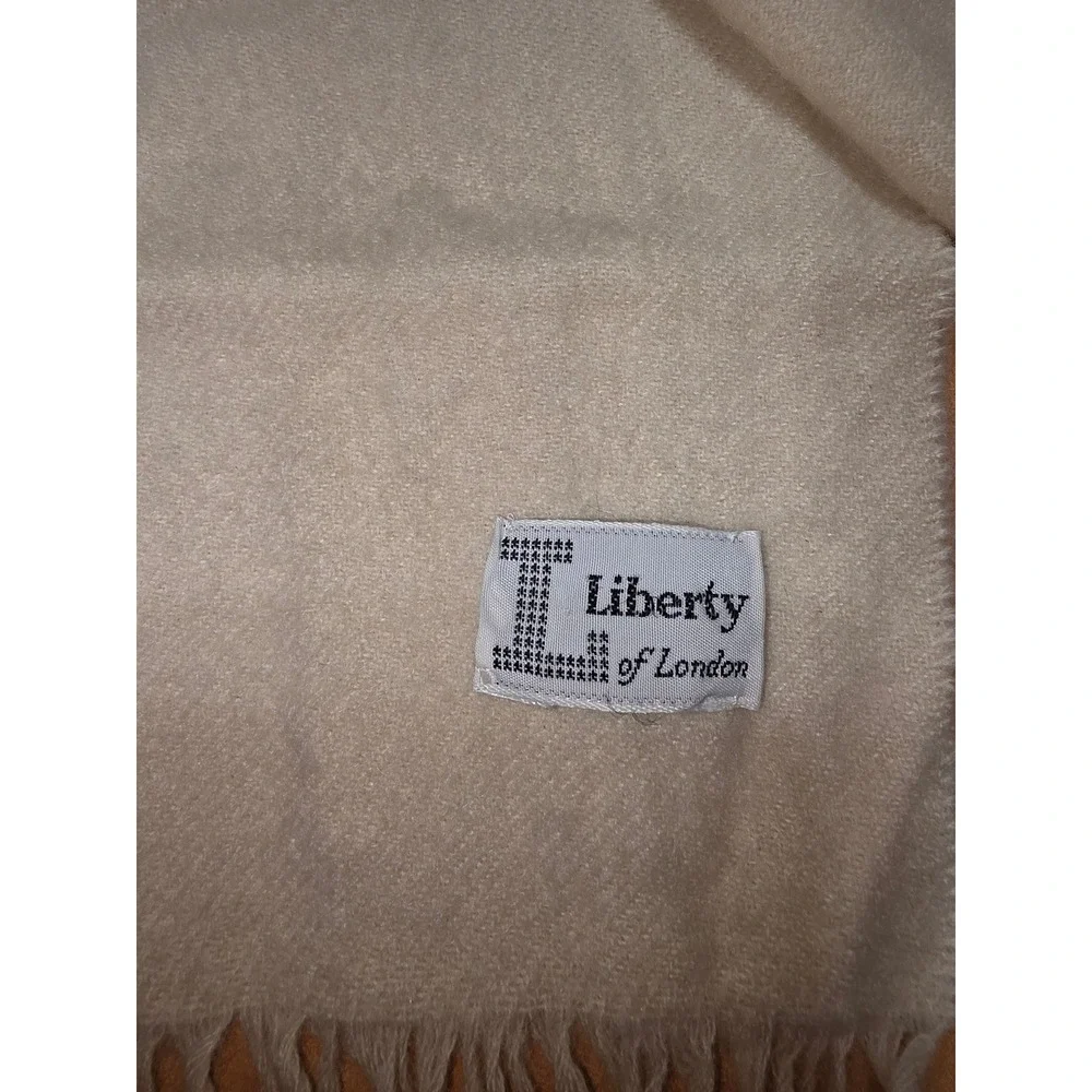Liberty of London Vintage Cream Wool Fringe Scarf Rectangular Winter Wrap Ivory